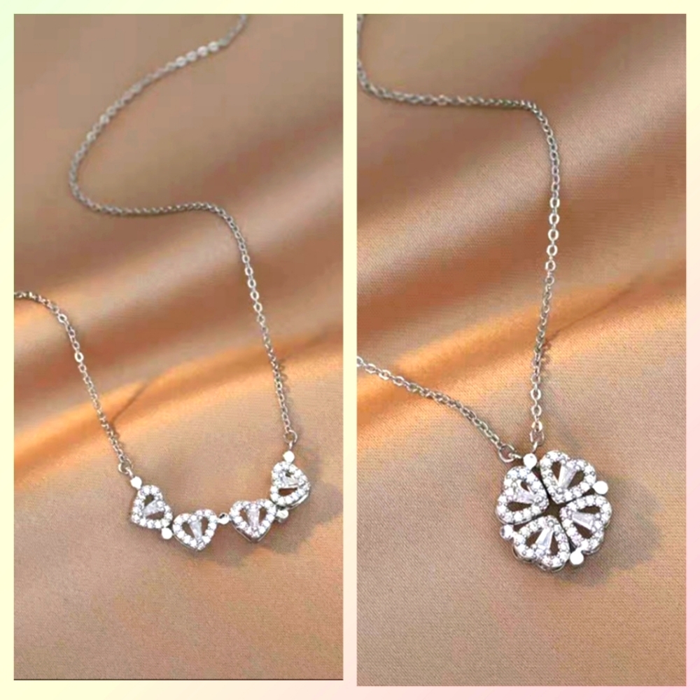2 styles Four Leaf Clover Necklace Silver tone